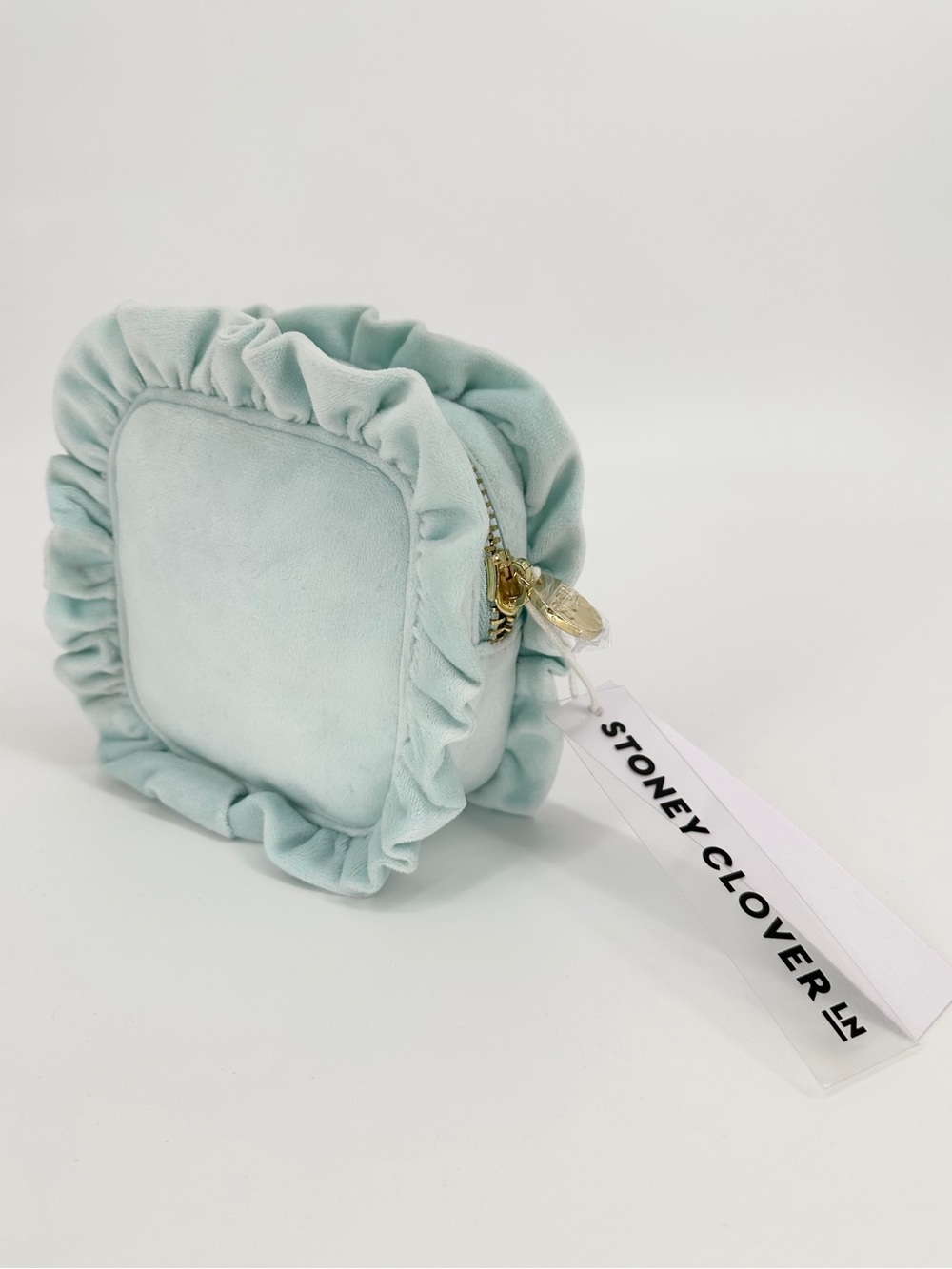 Stoney Clover Lane Velvet Ruffle Mini Pouch Baby Blue